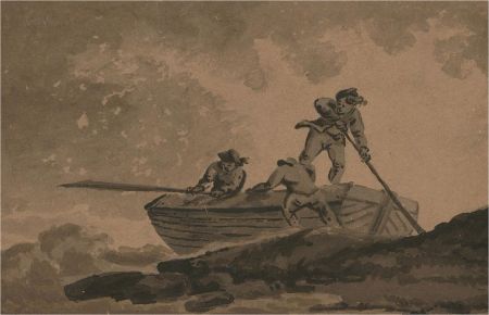 T.S. - Early 19th Century Watercolour, Launching the Boat