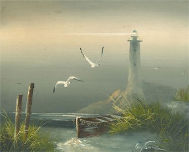 Philip Sandee (1904-1996) - 20th Century Oil, Lighthouse Scene