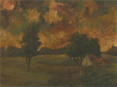 Contemporary Oil - Cottage Under Darkening Skies