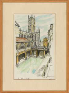 Emilio Di Pietro - Contemporary Pen and Ink Drawing, The Roman Baths