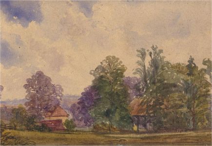 20th Century Watercolour - Cottages in the Trees