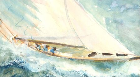 Contemporary Watercolour - Yacht at Sea