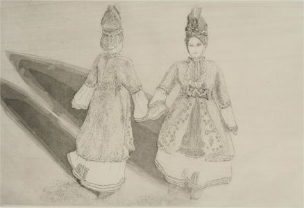 Gillian Whaite (1934-2012) - Contemporary Etching, Figures in Traditional Dress