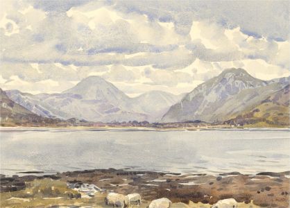 Brian C. Wade - Contemporary Watercolour, Lake View with Sheep