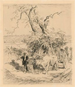 20th Century Etching - Oxen at Work