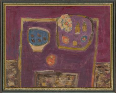Newlyn School - 20th Century Acrylic, The Mauve Still Life with Fruit