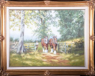 Gordon Lindsay (1936-2005) - 20th Century Oil, Working Clydesdales