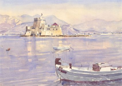Brian C. Wade - Contemporary Watercolour, Italian Lake Scene