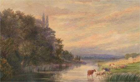 Late 19th Century Watercolour - Cattle by the River