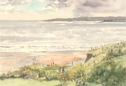 Sylvia E. Churchward-Wade - Contemporary Watercolour, Beach Scene with Figures