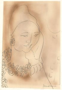 Brian Midlane - 20th Century Graphite Drawing, Lady with Flowers