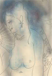 Brian Midlane - 20th Century Graphite Drawing, Female Nude with Fan