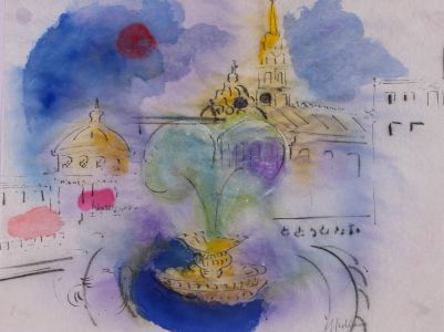 Brian Midlane - 20th Century Pastel, Spouting Fountain