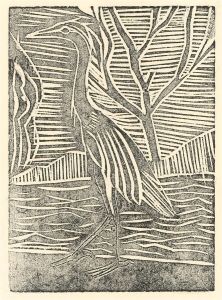 Eddie Bianchi (fl.1975-95) - Contemporary Woodcut, The Heron