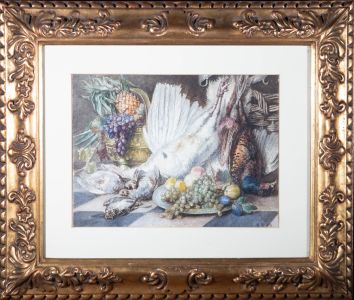 Adrian J. Verhoeven-Ball (1824-1882) - 1879 Watercolour, Game Birds And Grapes