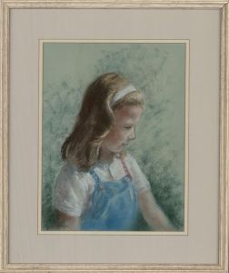 Kay Seear - Contemporary Pastel, Girl in Blue Overalls