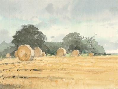 Keith Johnson (1931-2018) - Contemporary Watercolour, Landscape View with Bales