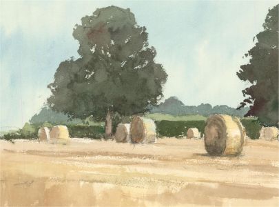 Keith Johnson (1931-2018) - Contemporary Watercolour, Bales and Trees