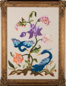 20th Century Embroidery - Tropical Blooms And Birds Of Paradise