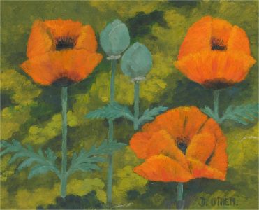D. Othen - Mid 20th Century Oil, Orange Plume Poppies