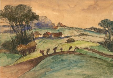 Early 20th Century Watercolour - Rolling Autumnal Hills