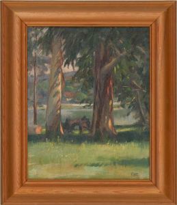 G. Halstead - Mid 20th Century Oil, Dappled Tree Trunks