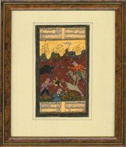 Indian Miniatures - 20th Century Gouache, Man Against Beast
