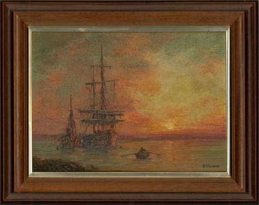 Hutchinson - Contemporary Oil, ships at Sunset
