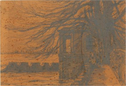 R. Goff - 1918 Graphite Drawing, Swiss Boat House
