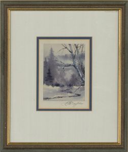 20th Century Watercolour - Icy Woodland