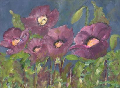 Elaine Adams - Contemporary Acrylic, Purple Poppies