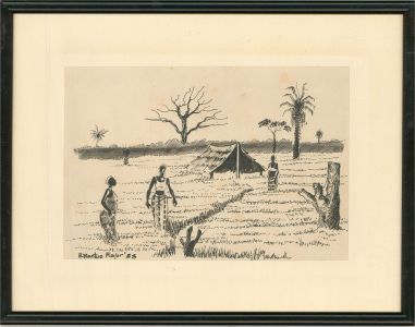 H. Wantue Major - 1988 Pen and Ink Drawing, African Field