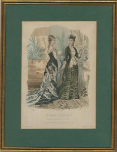 French 1878 Fashion Plate - La Mode Illustree, Evening Dresses