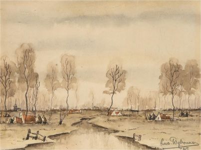 Sue Wybrowne - 1945 Watercolour, Anglo-Saxon Village