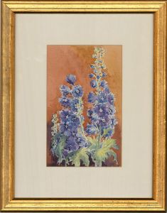 Sue Bourne - 20th Century Watercolour, Purple Hollyhocks