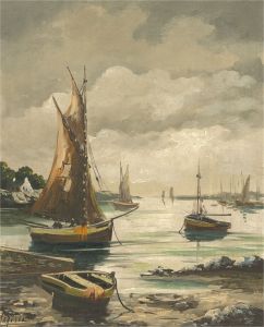 Magisse - 20th Century Oil, Boats in a Harbour