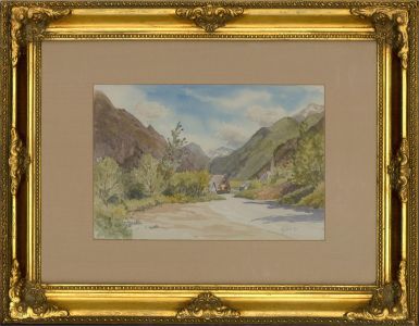 M.G. Slater - 1990 Watercolour, Mountainous Landscape