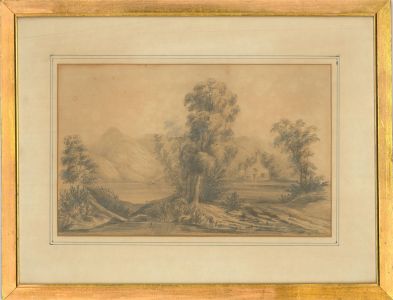 Early 19th Century Graphite Drawing - Lake in the Mountains