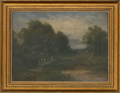Early 20th Century Oil - Leading The Horse To Water