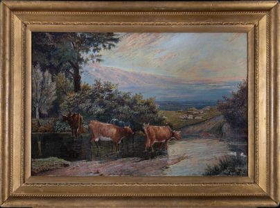 H.H. Parker - Late 19th Century Oil, Cows in a River Landscape