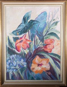 Eileen Seyd (1908–1976) - Mid 20thC Oil, Hibiscus, Alliums and Philodendron