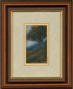 Framed 20th Century Oil - Hillside Tree