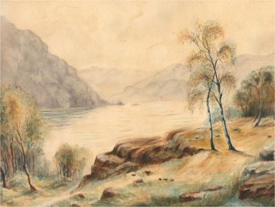 Late 19th Century Watercolour - Lake View with Mountains