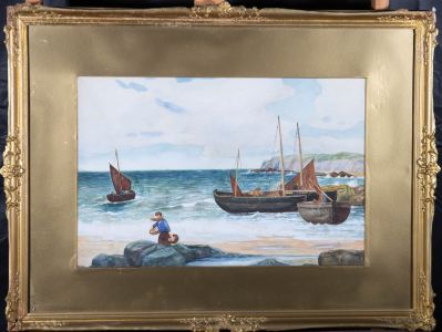 A. Jones - Early 20th Century Watercolour, Fishing Boats on the Coast