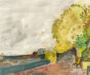 20th Century Gouache - A Park Bench