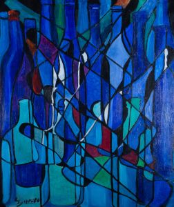 Lorna Dunn (1920-2016) - 20th Century Oil, Blue Bottles