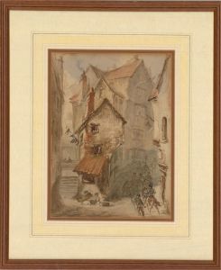 Early 20th Century Watercolour - Cavalry in a Historic Street