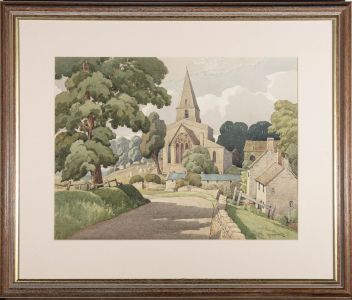 George Cooper RBSA (fl.1920-1940) - Watercolour, Village Church, Shropshire
