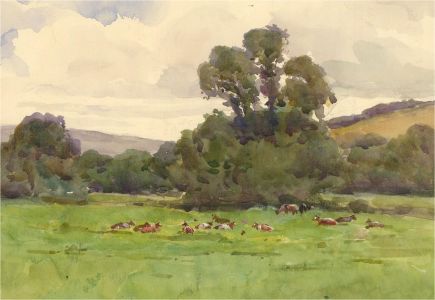 John C. Halfpenny (1853-1933) - Watercolour, View in Durweston
