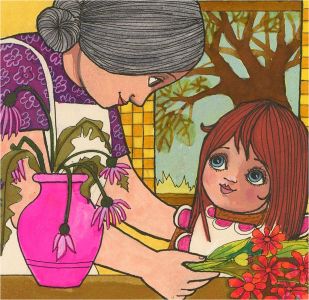 20th Century Gouache - Flowers with Granny